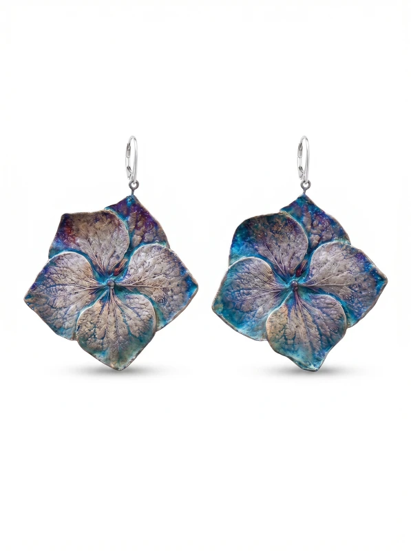 kolczyki z dużych kwiatów hortensji